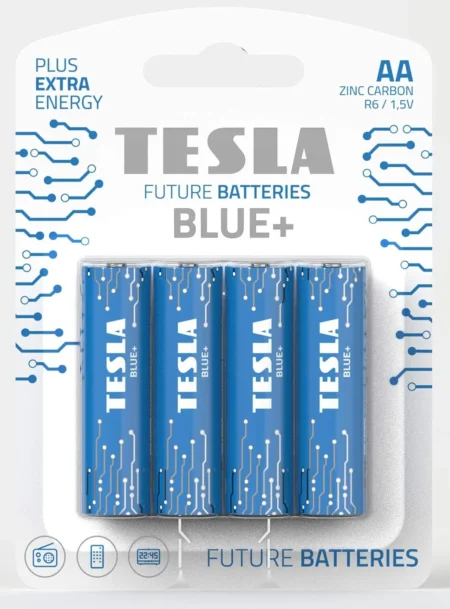 TESLA BATTERIES BLUE+ Plus Extra Energy AA Zinc-Carbon (R6, 1.5V) – 4-Pack