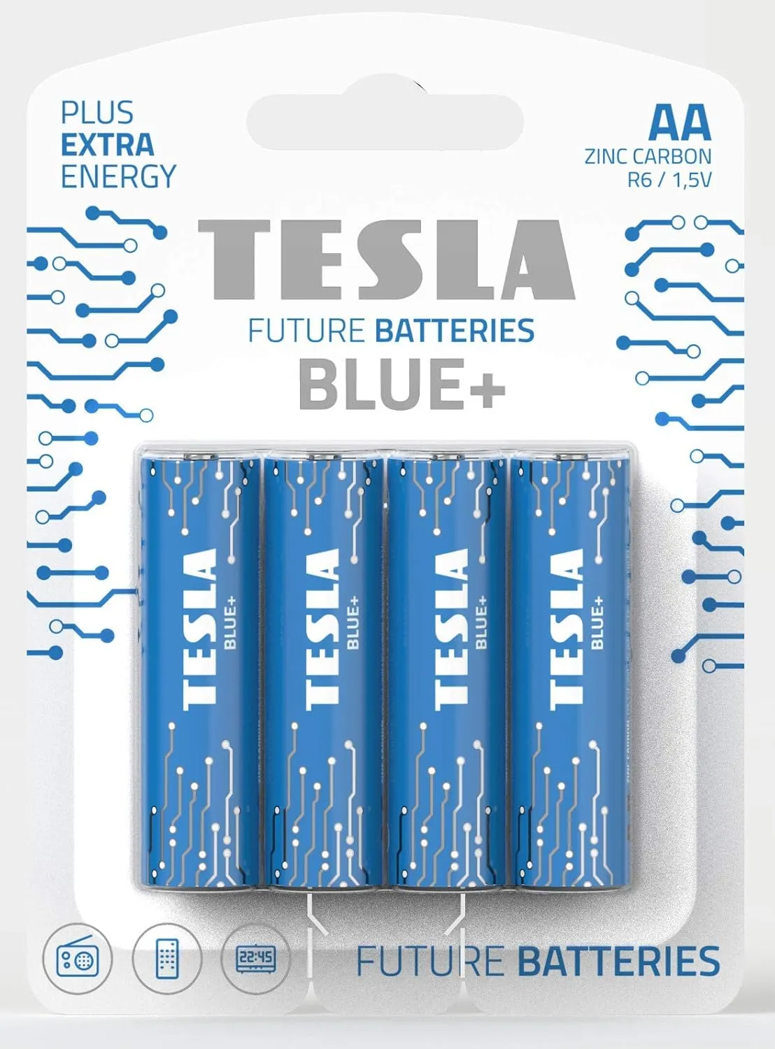 TESLA BATTERIES BLUE+ Plus Extra Energy AA Zinc-Carbon (R6, 1.5V) – 4-Pack