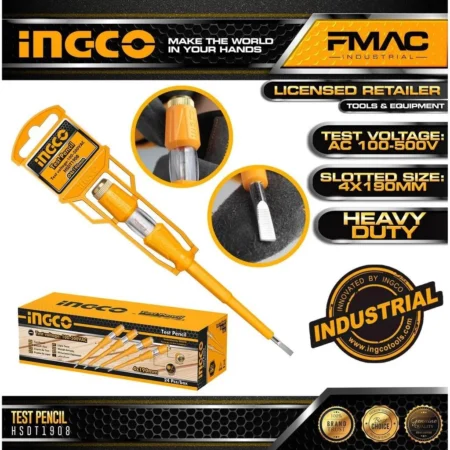 INGCO Test Pencil AC Voltage Tester 100–500V – Model HSDT1908 (4×190mm)