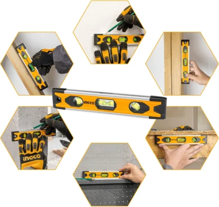 INGCO Mini Spirit Level (225 mm) — HMSL01030 | Magnetic Base, 3 Vials (0°, 90°, 45°)