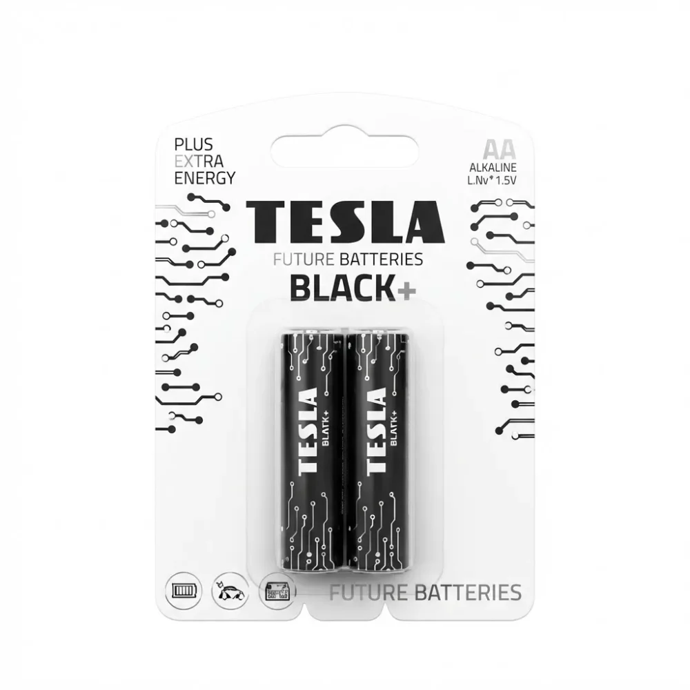 TESLA BATTERIES Black+ Extra Energy AA Alkaline (LR6, 1.5V) – 2-Pack