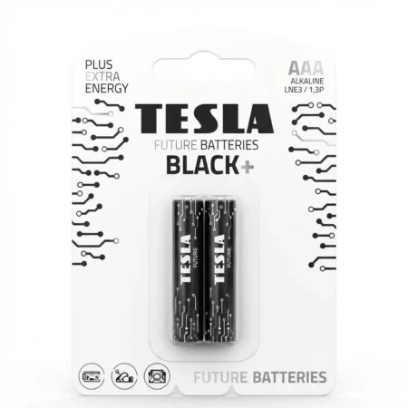 TESLA BATTERIES Black+ Extra Energy AAA Alkaline (LR03, 1.5V) – 2-Pack