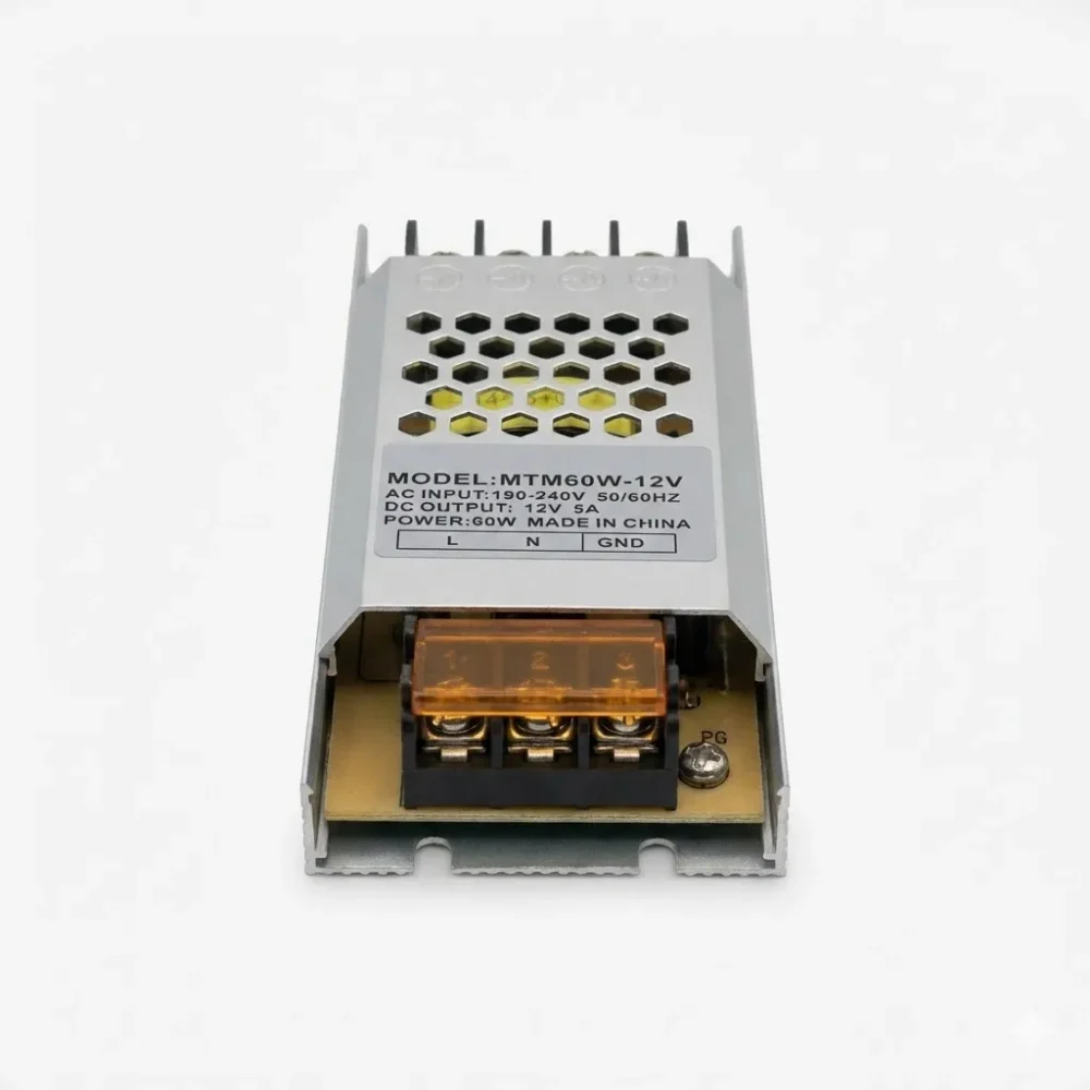 Slim Power Supply 12V 5A 60W Slim Metal Switching Power Supply (AC 190–240V 50/60Hz)