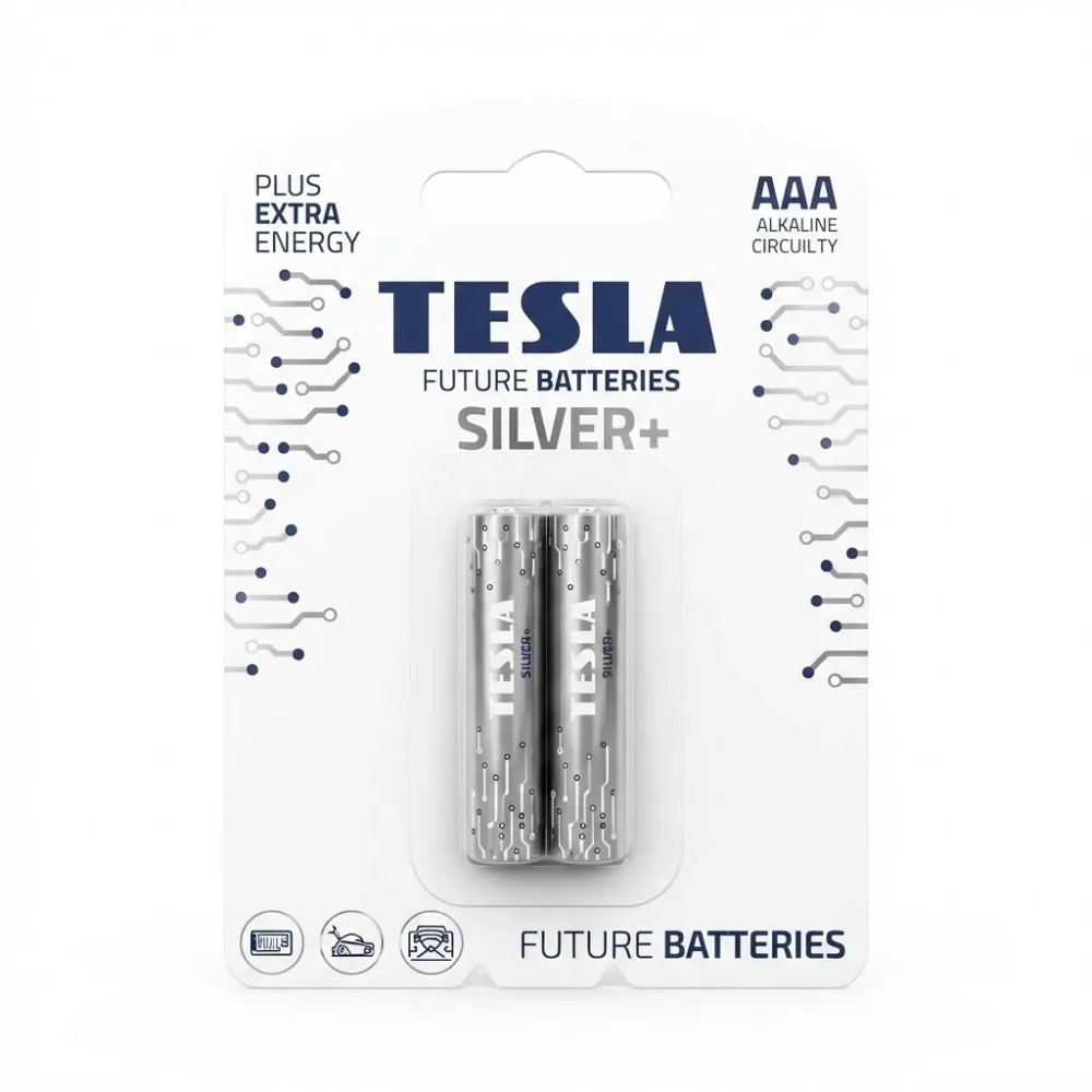 TESLA BATTERIES Silver+ Plus Extra Energy AAA Alkaline (LR03, 1.5V) – 2-Pack
