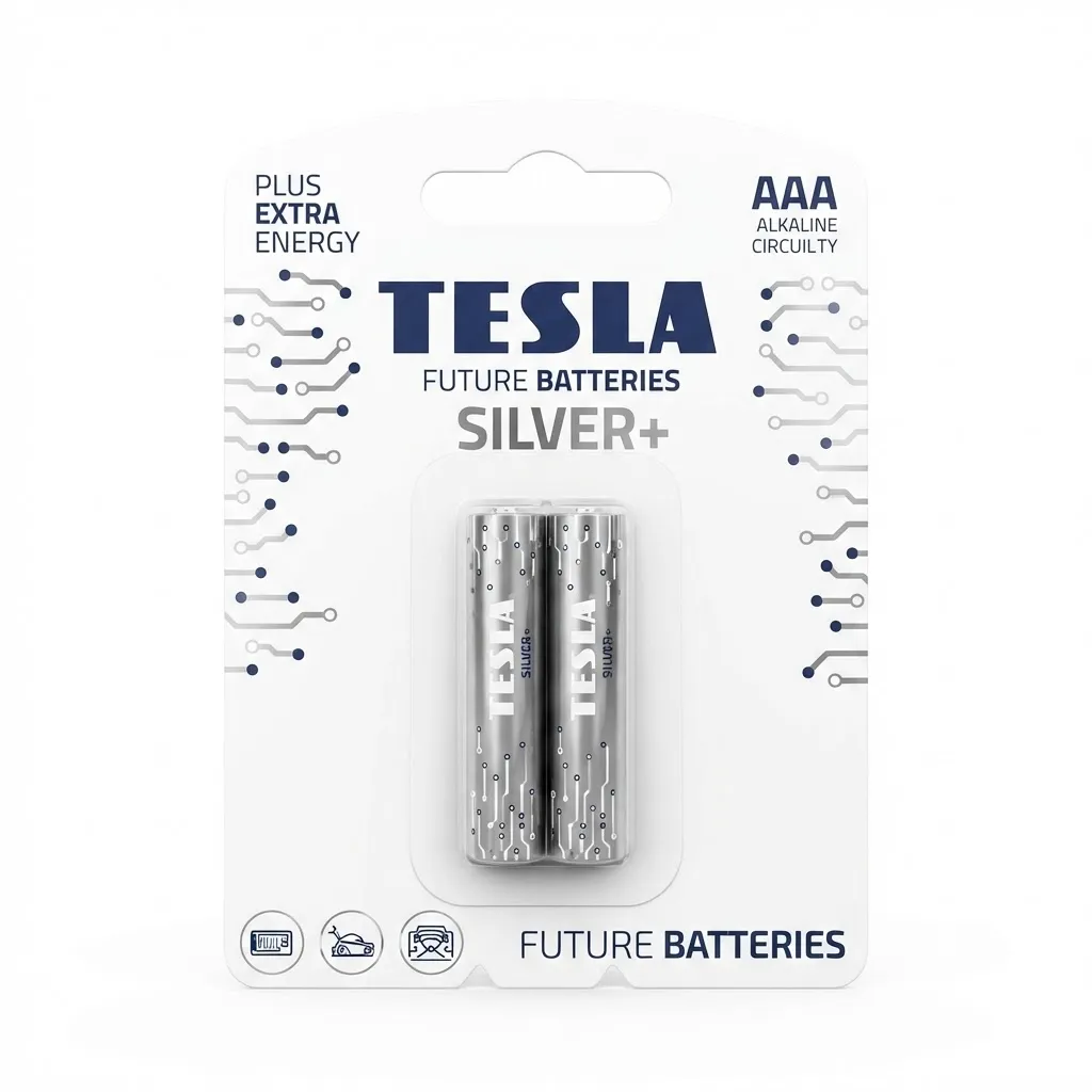 TESLA BATTERIES Silver+ Plus Extra Energy AAA Alkaline (LR03, 1.5V) – 2-Pack