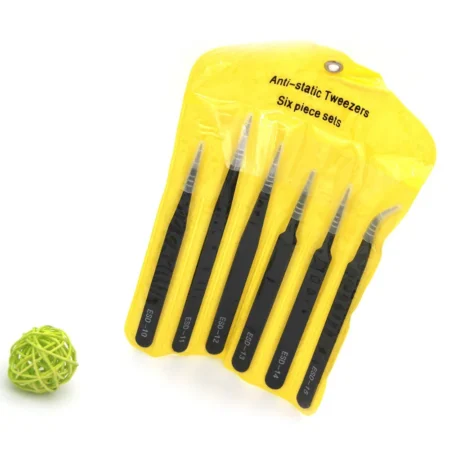 Anti-Static ESD Tweezers Set (6 PCS) – Precision Stainless Steel Tweezers for Electronics & SMD Work