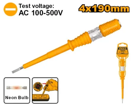 INGCO Test Pencil AC Voltage Tester 100–500V – Model HSDT1908 (4×190mm)