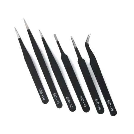 Anti-Static ESD Tweezers Set (6 PCS) – Precision Stainless Steel Tweezers for Electronics & SMD Work