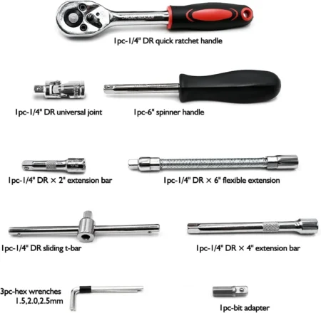 Professional Ratchet Wrench Socket Carry Case Set 46 Pieces 