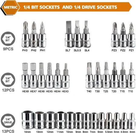 Professional Ratchet Wrench Socket Carry Case Set 46 Pieces 