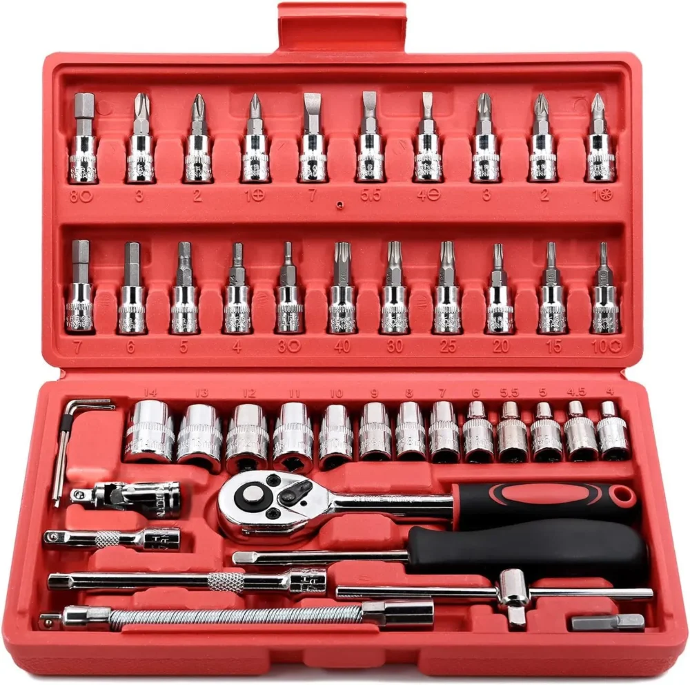 Professional Ratchet Wrench Socket Carry Case Set 46 Pieces