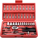 Professional Ratchet Wrench Socket Carry Case Set 46 Pieces 