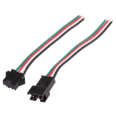 4 Pin JST SM Male & Female Connector Pair with 20cm Cable – 2.54mm LED Wire Plug