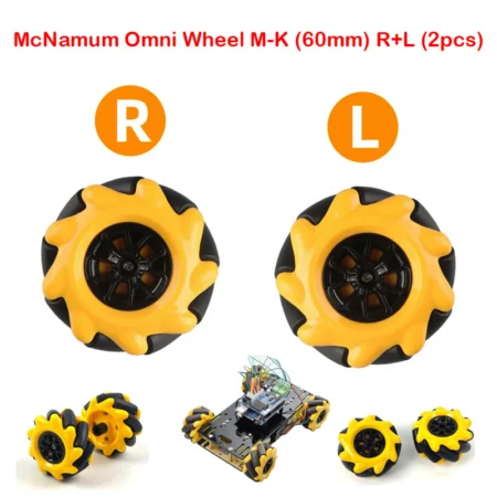 Mecanum Omni Wheel 60mm Set Right + Left for Yellow TT Motor (2pcs/set )