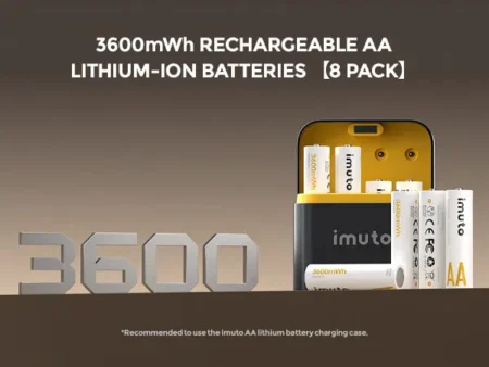 imuto TF-CD-009LDC Rechargeable AA Lithium Batteries 3600mWh 1.5V 8 Pack with 8-Slot Charging Case