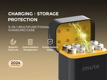 imuto TF-CD-009LDC Rechargeable AA Lithium Batteries 3600mWh 1.5V 8 Pack with 8-Slot Charging Case
