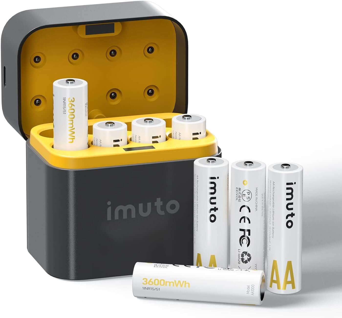 imuto TF-CD-009LDC Rechargeable AA Lithium Batteries 3600mWh 1.5V 8 Pack with 8-Slot Charging Case