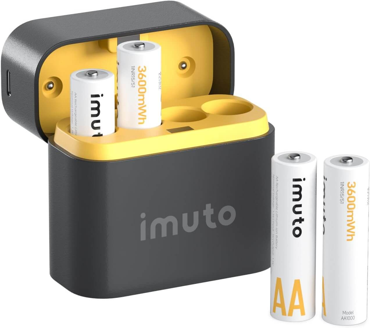 imuto TF-CD-056CE Rechargeable AA Lithium Batteries 3600mWh 1.5V 4 Pack with 4-Slot Charging Case