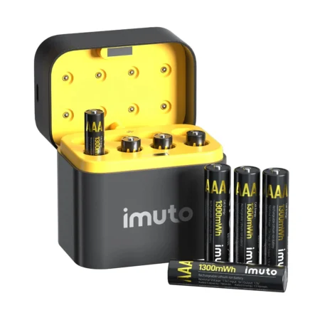 imuto TF-CD-011CE Rechargeable AAA Lithium Batteries 1300mWh 1.5V 8 Pack with 8-Slot Charging Case
