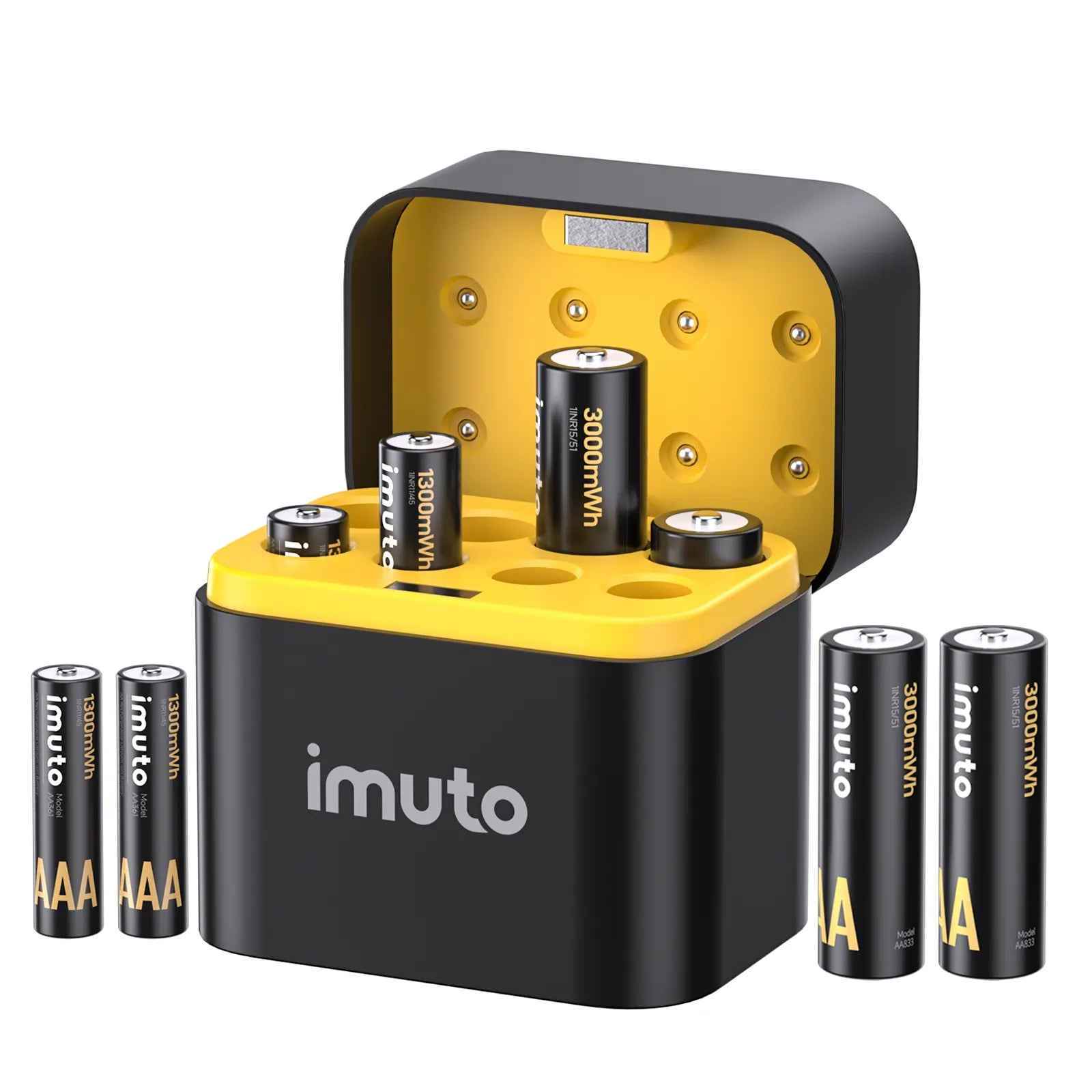 imuto TF-CD-010CE AA and AAA Rechargeable Lithium Battery Set 1.5V with 8-Slot Smart Charger
