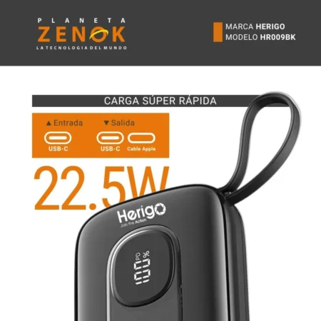 Herigo HR-009 20000mAh 22.5W Fast Charging Power Bank with Built-in Type-C and Lightning Cables