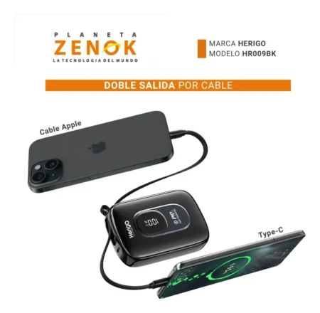 Herigo HR-009 20000mAh 22.5W Fast Charging Power Bank with Built-in Type-C and Lightning Cables