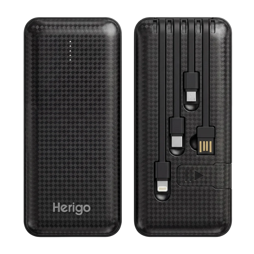 Herigo DBK HR-010 10000mAh 10W Power Bank with Built-in Multi-Cables and Simultaneous Charging