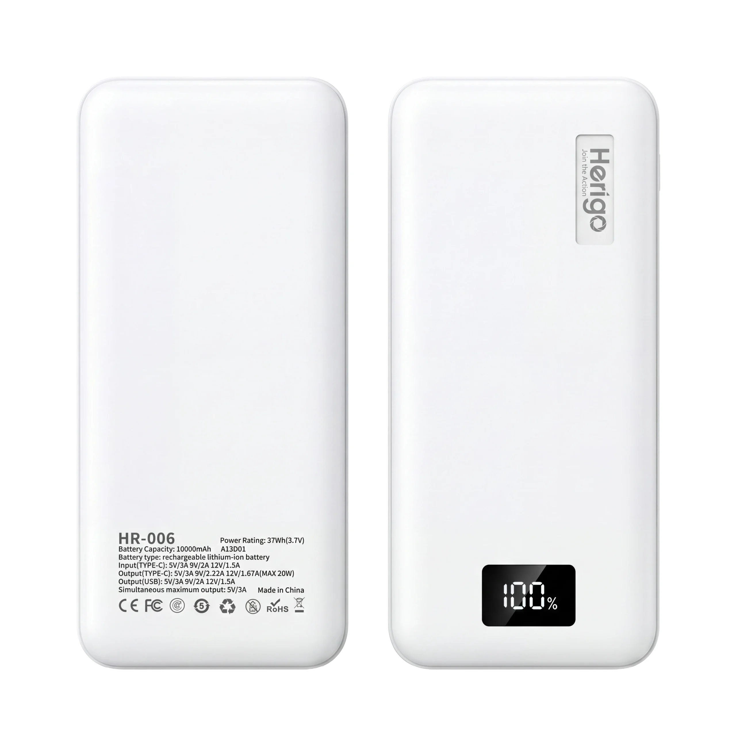 Herigo DBK HR-006 10000mAh 20W Super Fast Charging Power Bank with Digital Display