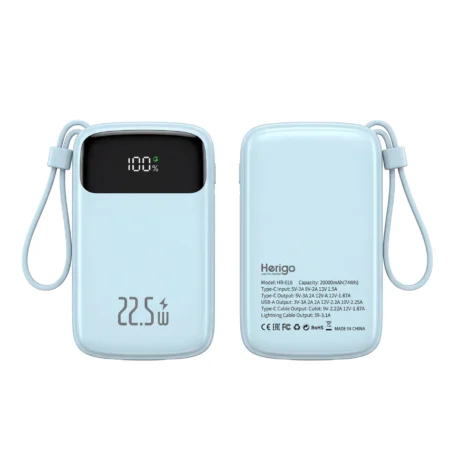 Herigo HR-018 20000mAh 22.5W Fast Charging Power Bank with Digital Display and Built-in Cables