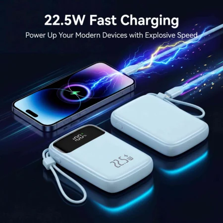 Herigo HR-018 20000mAh 22.5W Fast Charging Power Bank with Digital Display and Built-in Cables