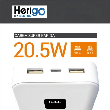 Herigo DBK HR-001 10000mAh 22.5W Super Fast Charging Power Bank with Built-in Type-C and Lightning Cables