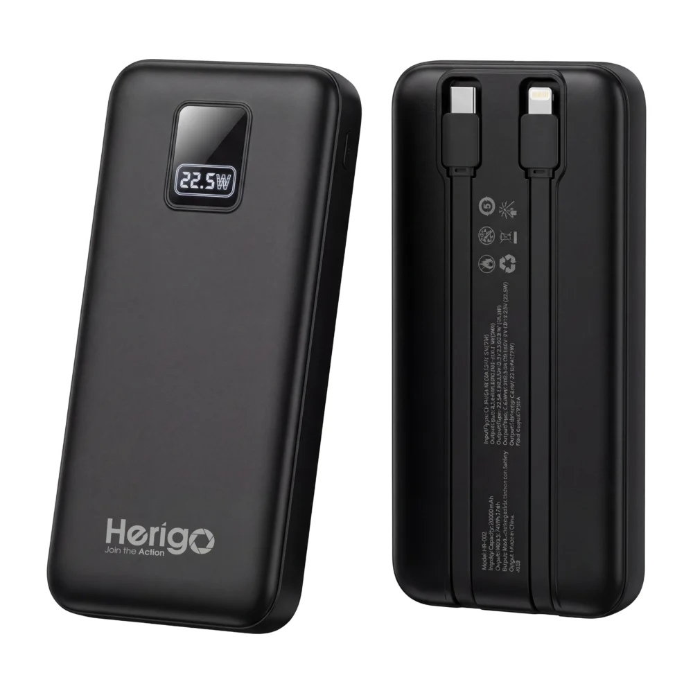 Herigo DBK HR-002 20000mAh 22.5W Super Fast Charging Power Bank with Built-in Type-C and Lightning Cables