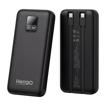 Herigo DBK HR-002 20000mAh 22.5W Super Fast Charging Power Bank with Built-in Type-C and Lightning Cables