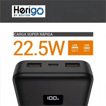 Herigo DBK HR-002 20000mAh 22.5W Super Fast Charging Power Bank with Built-in Type-C and Lightning Cables