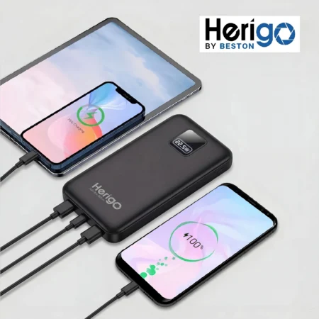 Herigo DBK HR-002 20000mAh 22.5W Super Fast Charging Power Bank with Built-in Type-C and Lightning Cables