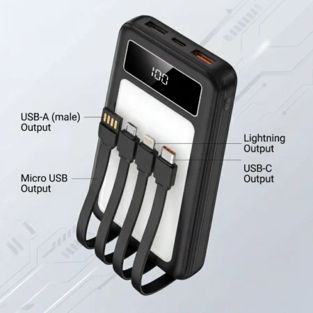 Herigo HR-015 20000mAh 22.5W Fast Charging Power Bank with Built-in Cables and Outdoor LED Lamp