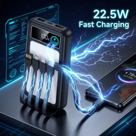 Herigo HR-015 20000mAh 22.5W Fast Charging Power Bank with Built-in Cables and Outdoor LED Lamp