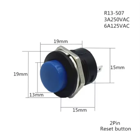 R13-507 16mm 2-Pin Momentary Push Button Switch 3A 250VAC