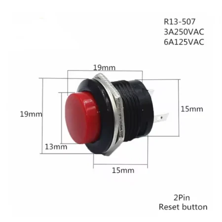 R13-507 16mm 2-Pin Momentary Push Button Switch 3A 250VAC