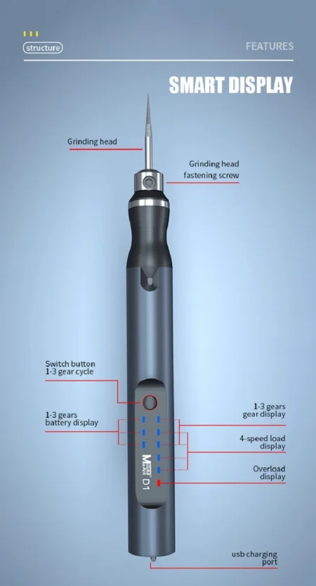 MaAnt D1 Smart Electric Grinding Pen Rotary Tool 8-in-1 Cordless Sanding and Polishing Pen
