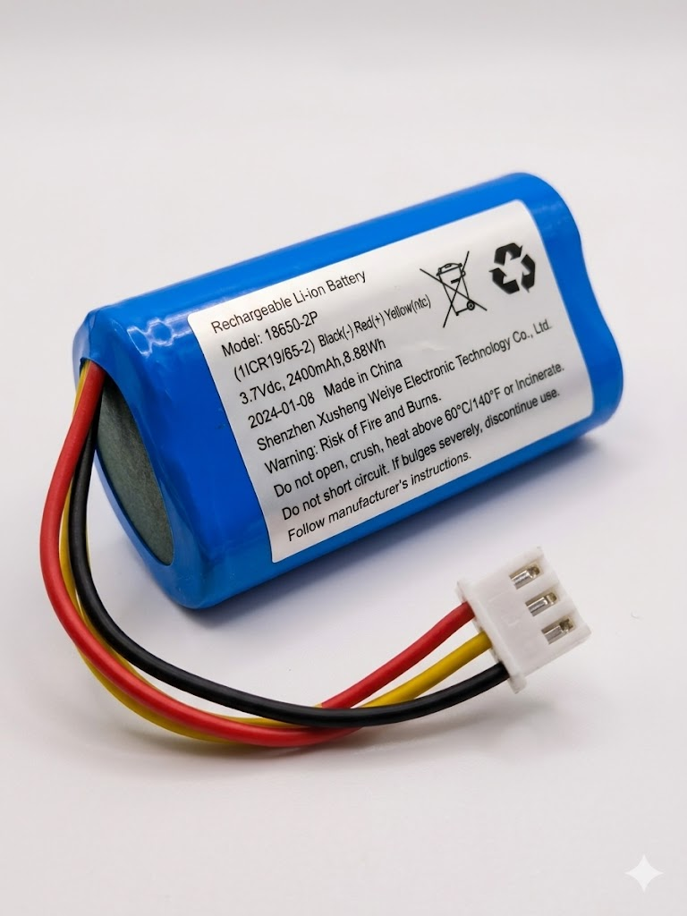 18650 2P 3.7V 2400mAh Rechargeable Li-ion Battery Pack with JST 3-Pin 2.54mm Plug