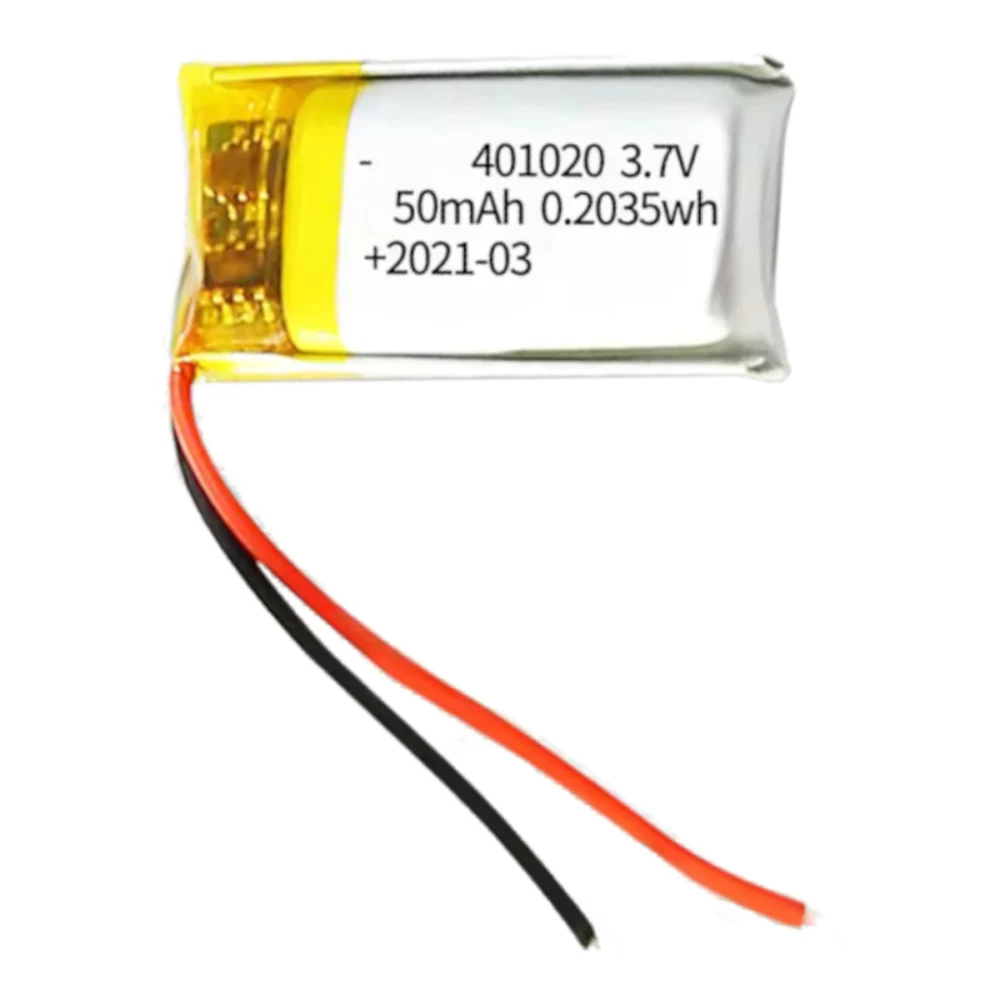 Polymer Li-Ion Single Cell Battery 3.7V 50mAh 20*10*4mm 401020 2 wire