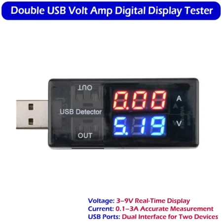 Portable Dual USB Voltage Current Tester 3-9V 0.1-3A Digital Display