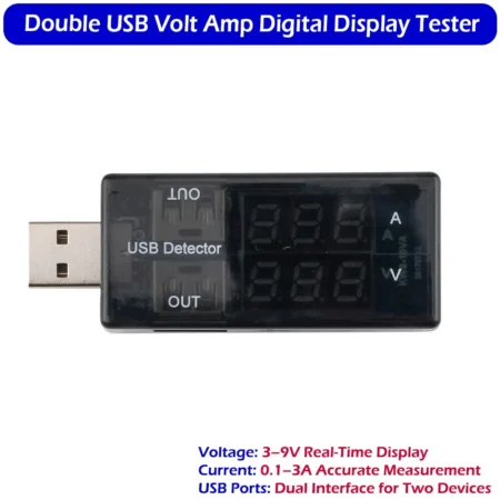 Portable Dual USB Voltage Current Tester 3-9V 0.1-3A Digital Display