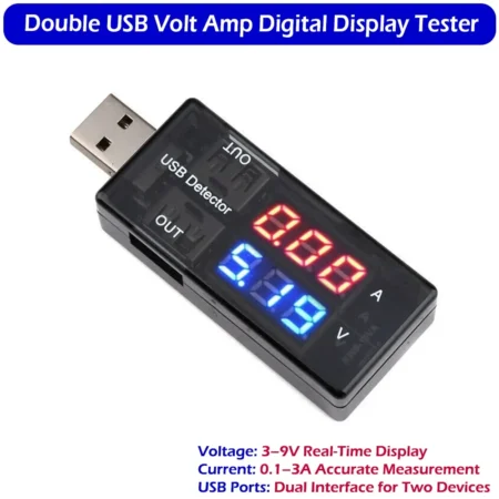 Portable Dual USB Voltage Current Tester 3-9V 0.1-3A Digital Display