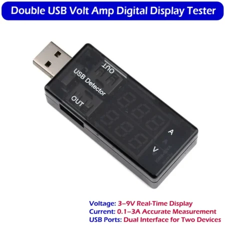 Portable Dual USB Voltage Current Tester 3-9V 0.1-3A Digital Display