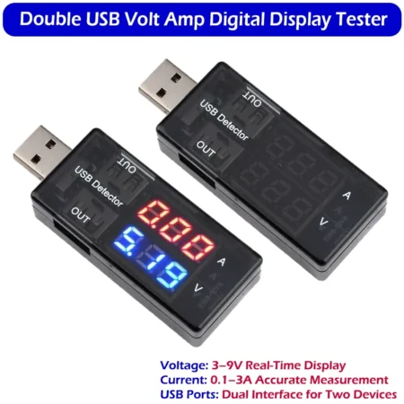 Portable Dual USB Voltage Current Tester 3-9V 0.1-3A Digital Display