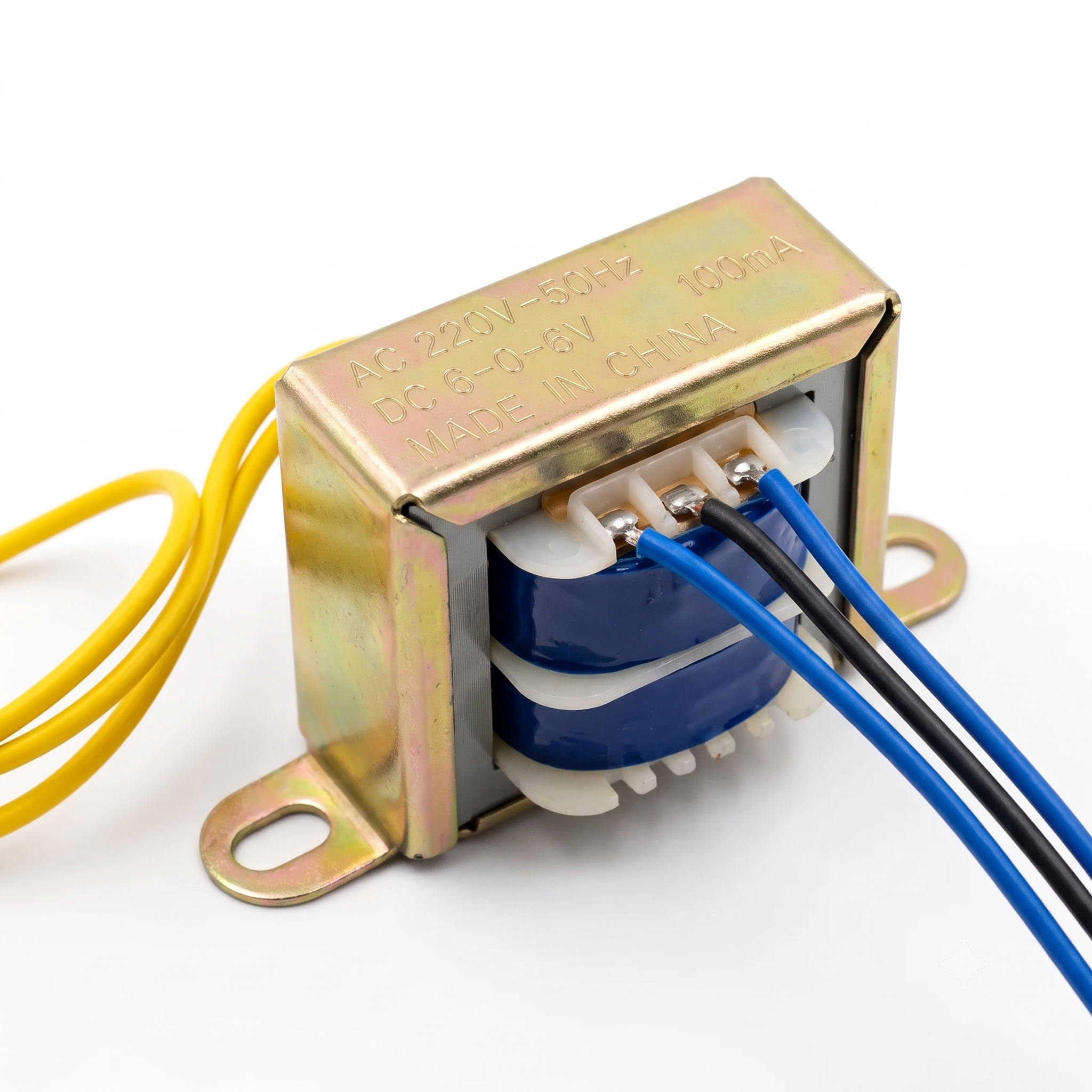 Compact Step-Down Transformer 220VAC to 6V-0-6V AC 300mA – 3 Wire Center-Tapped Output
