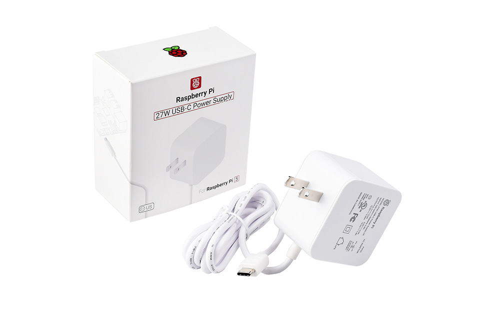 Official Raspberry Pi 5 27W USB-C Power Supply 5.1V 5A – US Type A Plug, White