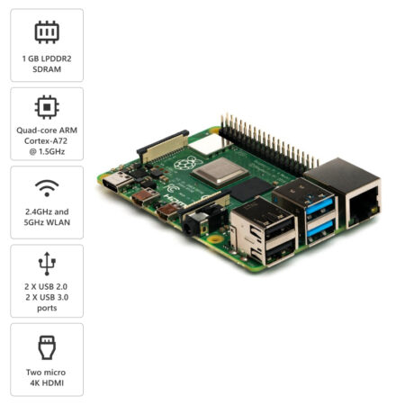 Raspberry Pi 4 Model B 1GB RAM – BCM2711 Quad-Core, Dual 4K HDMI, Wi-Fi & Bluetooth 5.0